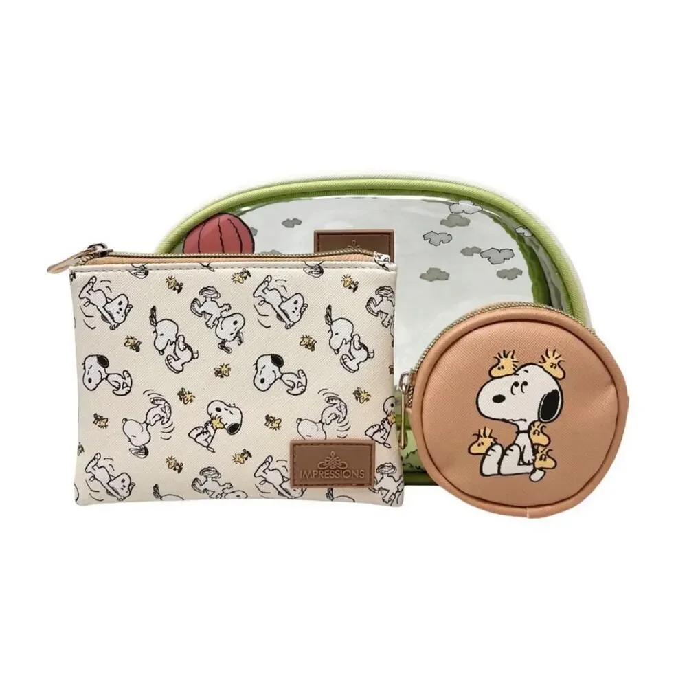 NWT Snoopy Peanuts (3) Piece Make-Up Cosmetics Bag Travel Set by Impressions